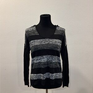 Classic Black & Gray Striped V-Neck Sweater
